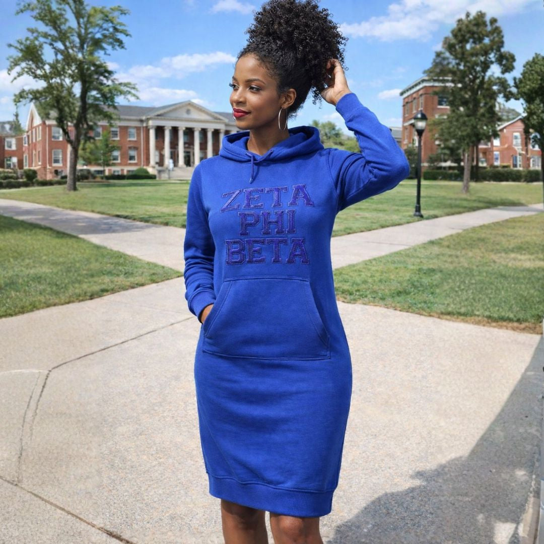 Blue Sweatshirt Dress w/ Zeta Phi Beta in Chenille