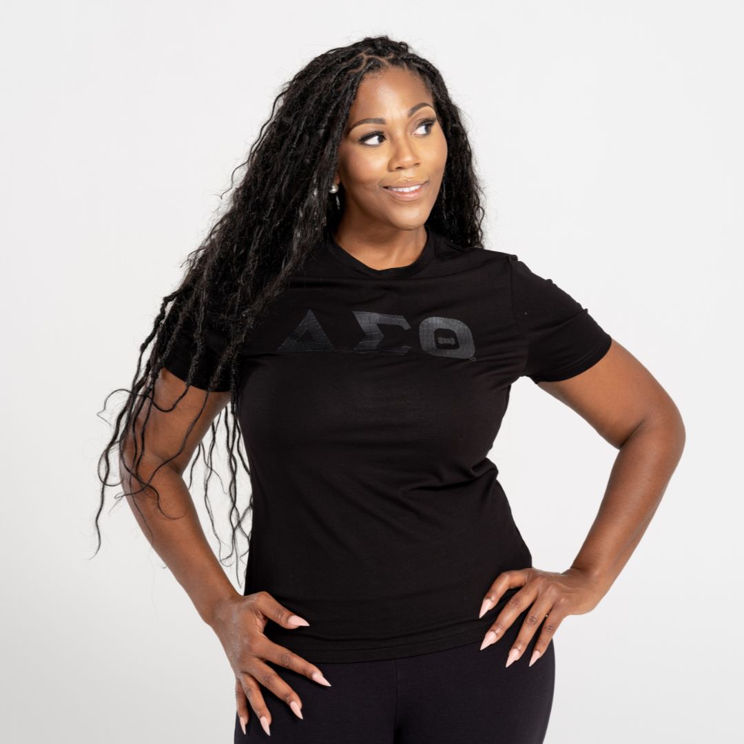 DST Black on Black with Snake Skin Leather Letters Shirt