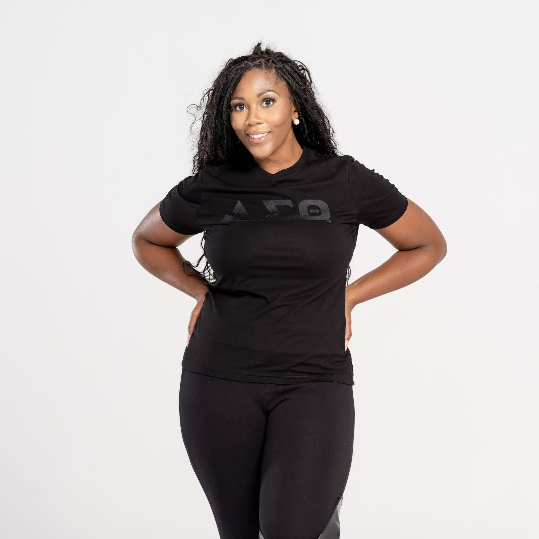 DST Black on Black with Snake Skin Leather Letters Shirt