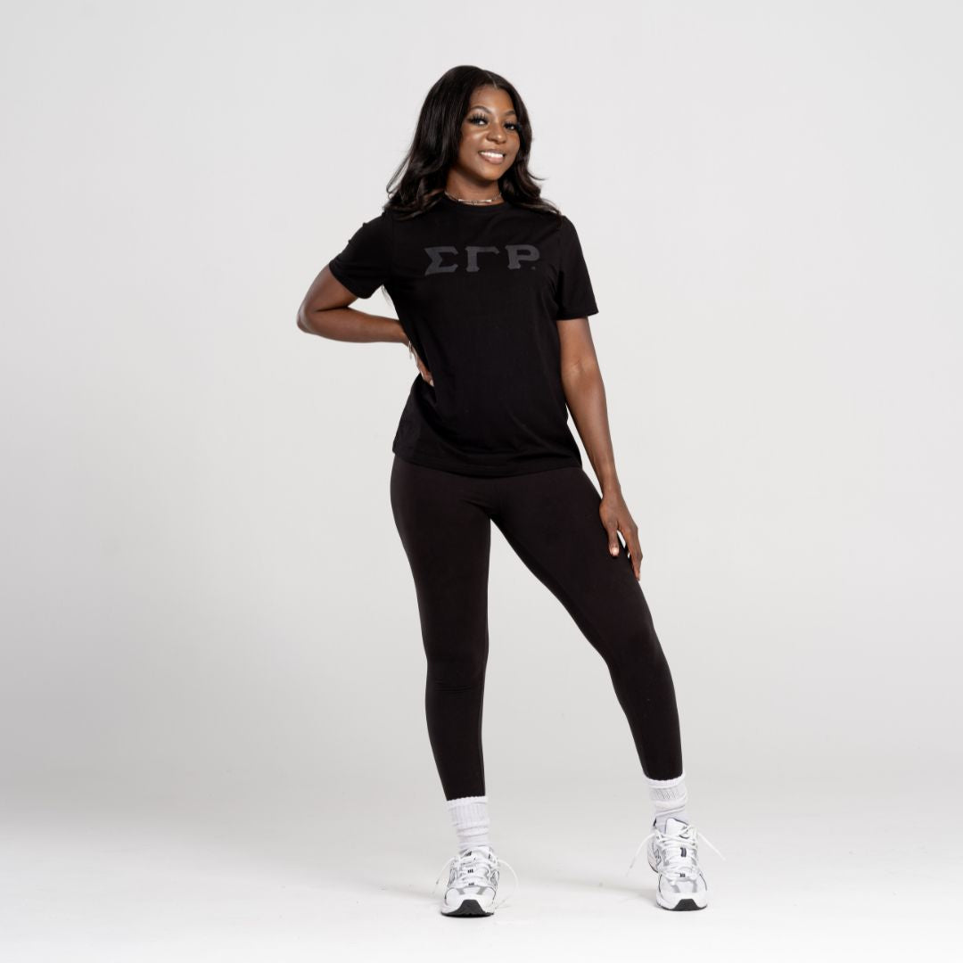 SGRHO Black on Black with Snake Skin Leather Letters Shirt
