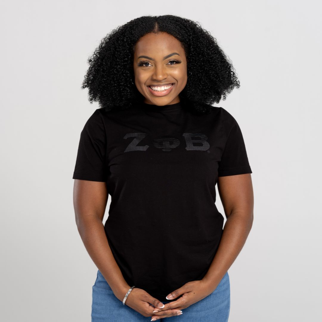 Zeta Phi Beta Black on Black with Snake Skin Leather Letters Shirt