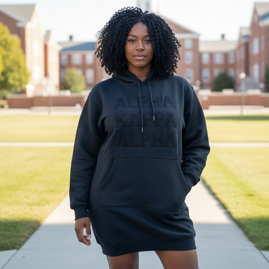 Sweatshirt Dress w/ Alpha Kappa Alpha Letters in Chenille
