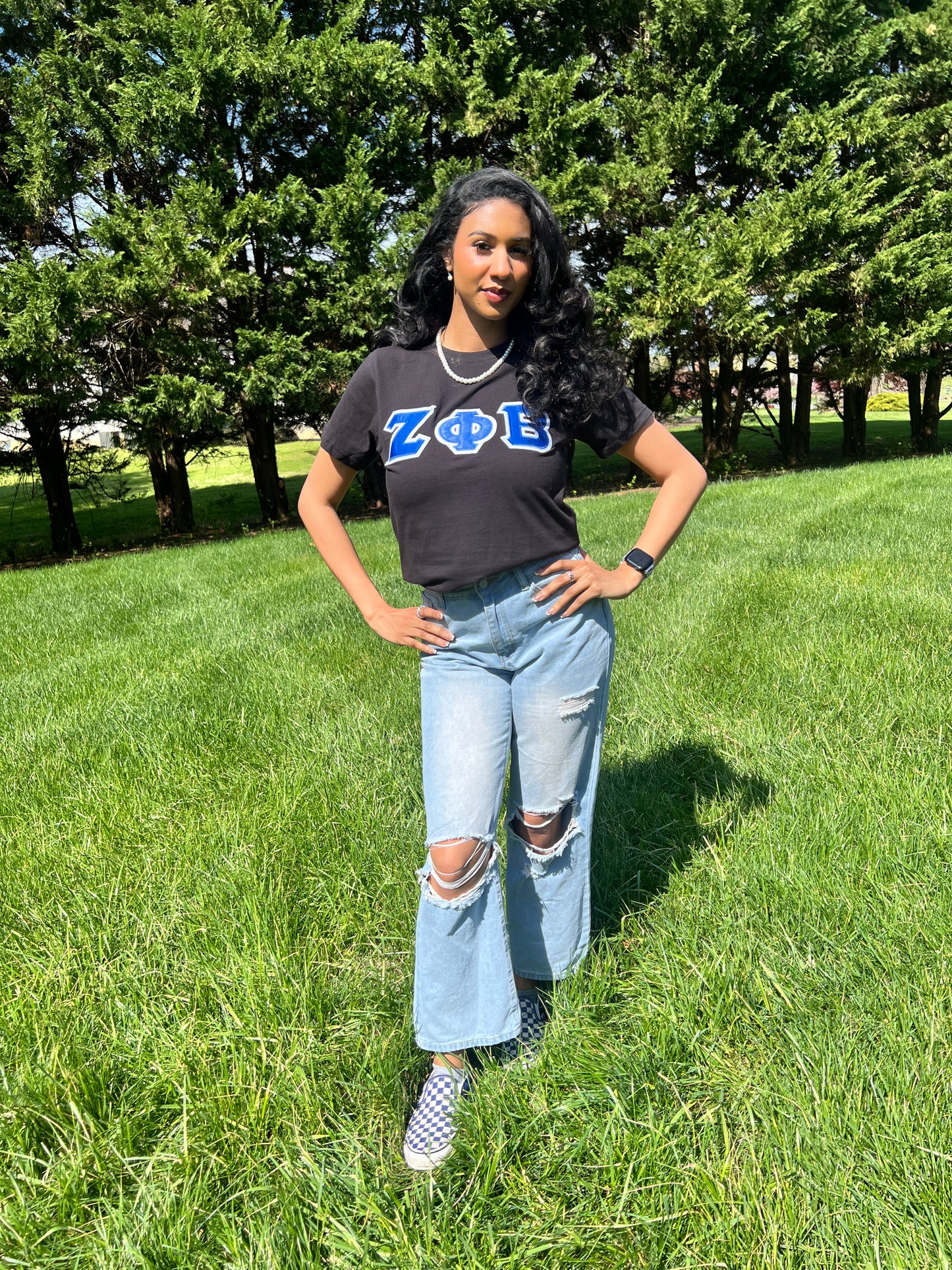Zeta Phi Beta Greek Letter T-shirt Blue | Black (Unisex)