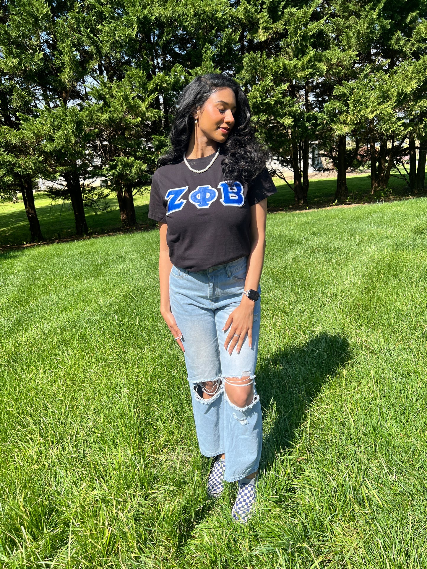 Zeta Phi Beta Greek Letter T-shirt Blue | Black (Unisex)