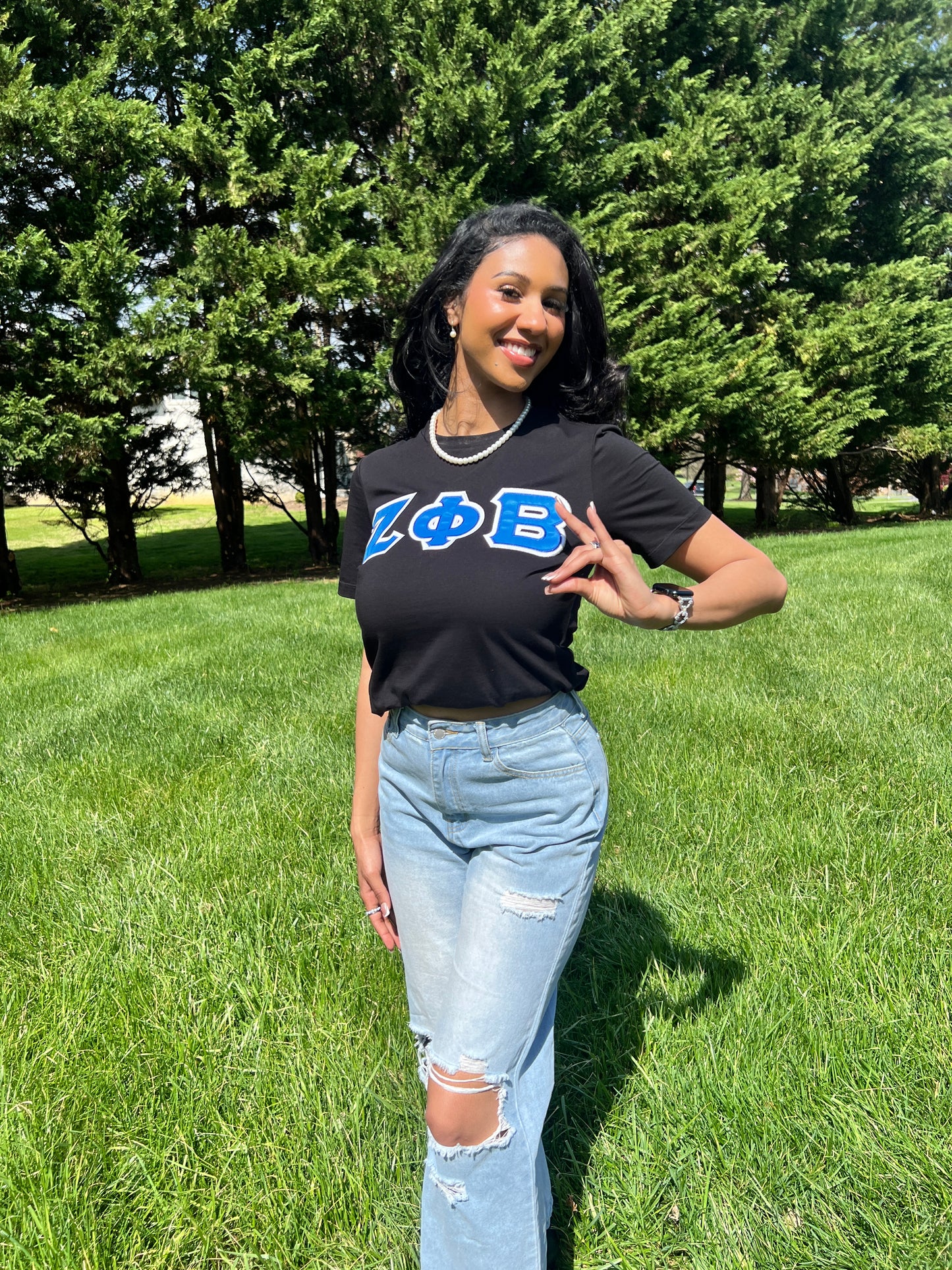 Zeta Phi Beta Greek Letter T-shirt Black (Ladies Cut)