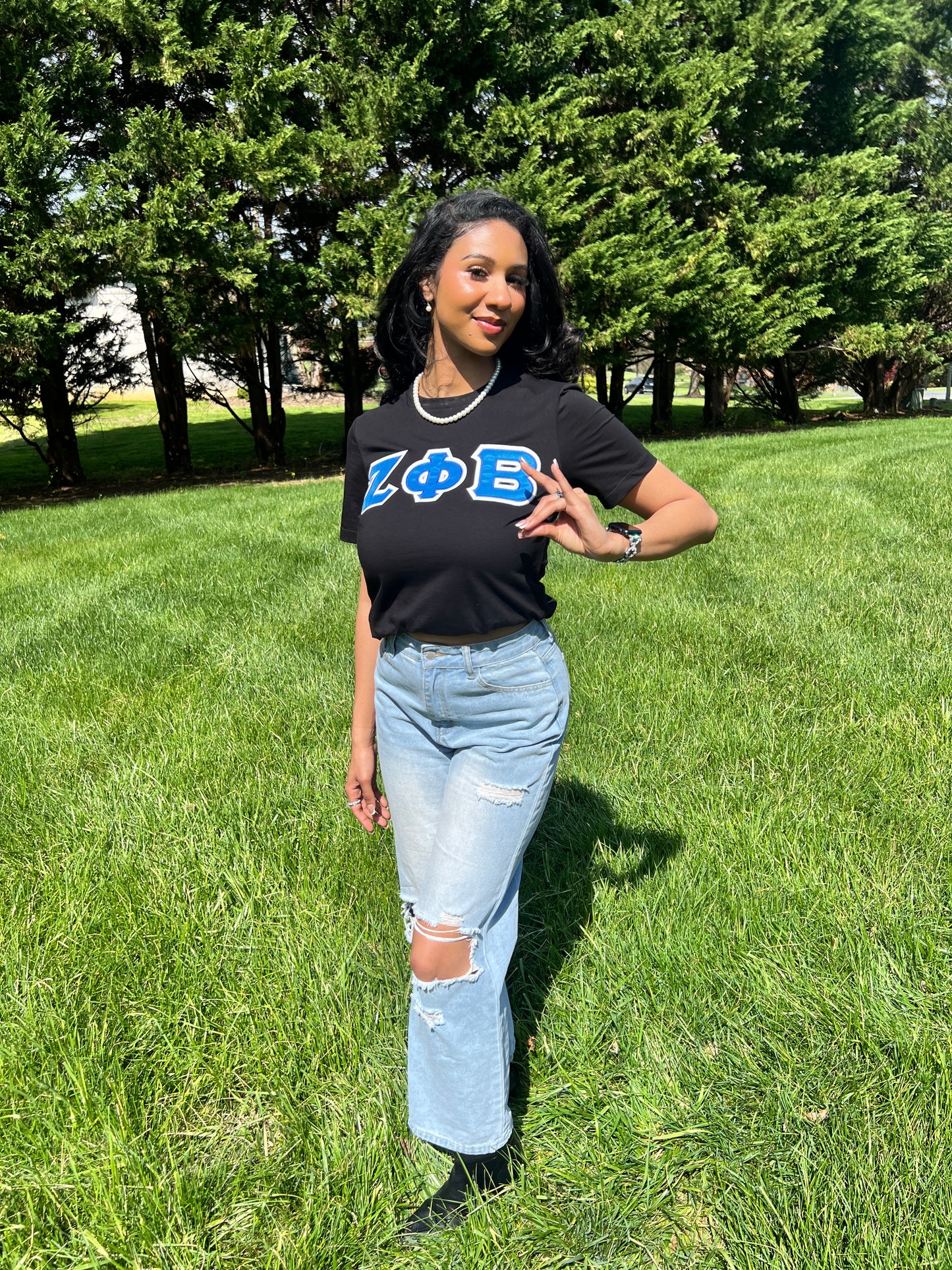 Zeta Phi Beta Greek Letter T-shirt Black (Ladies Cut)