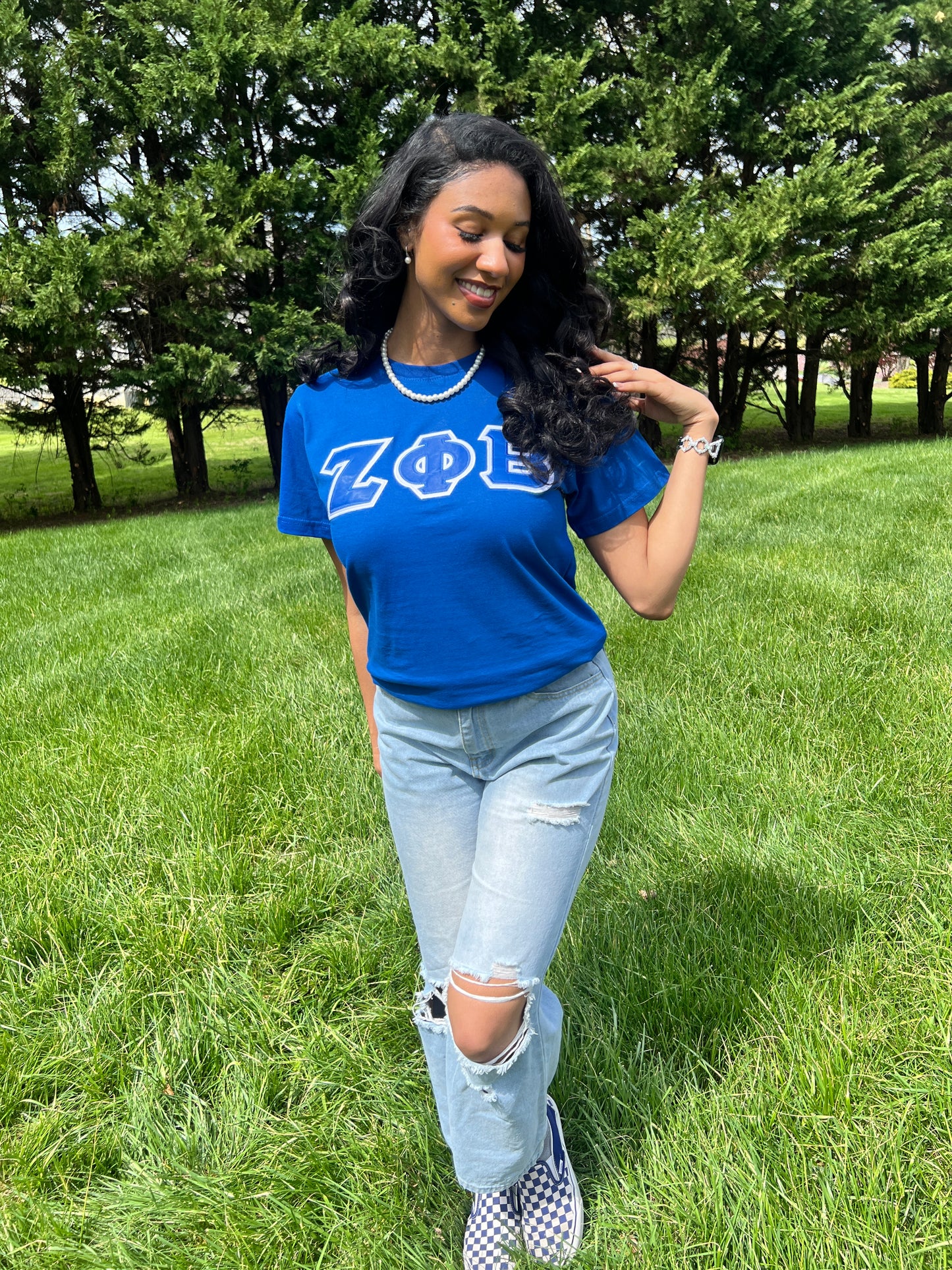 Zeta Phi Beta Greek Letter T-shirt Blue | Black (Unisex)