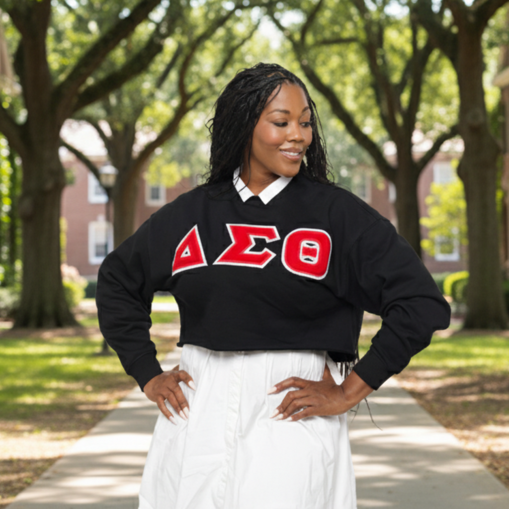 Black Crop DST Greek Letter Sweatshirt