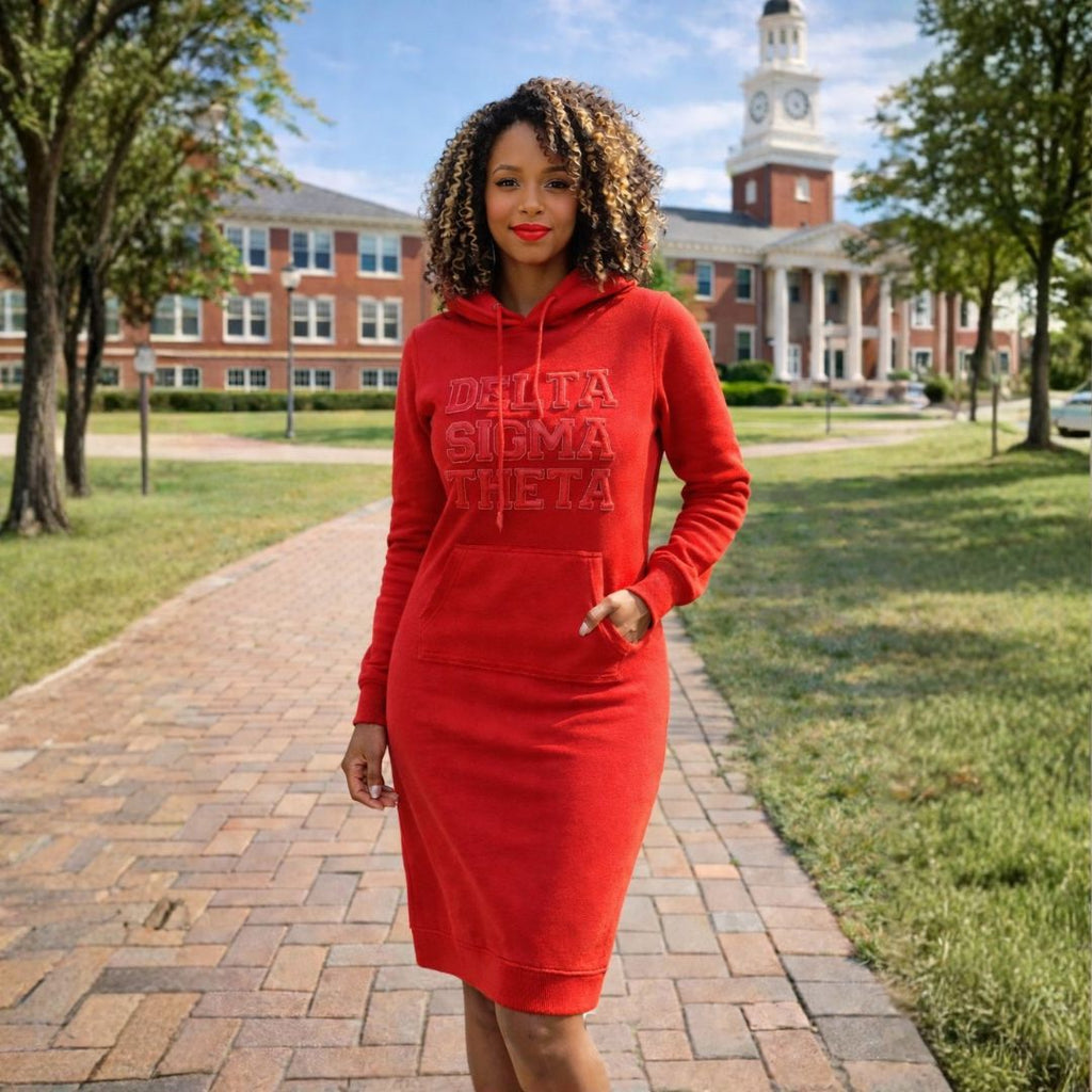 Red Sweatshirt Dress w/ Delta Sigma Theta in Chenille