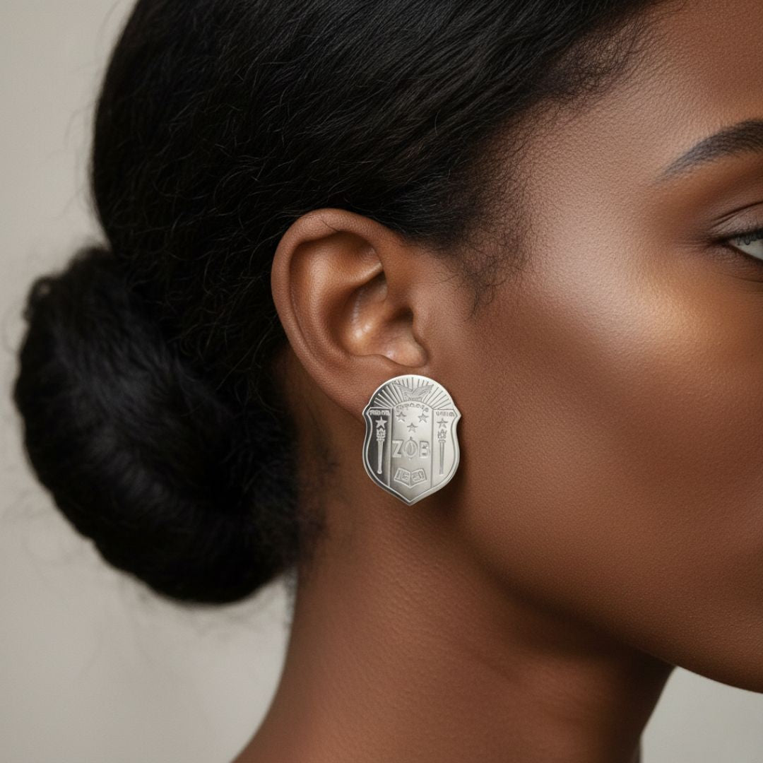 Non-Tarnish Comfort Clip-On Zeta Phi Beta Shield Earrings