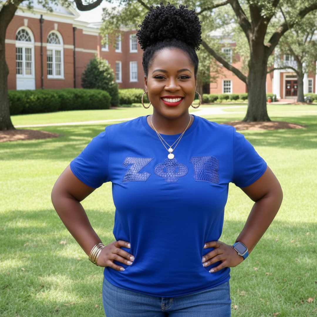 Zeta Phi Beta Blue on Blue Crocodile Greek Letters Shirt