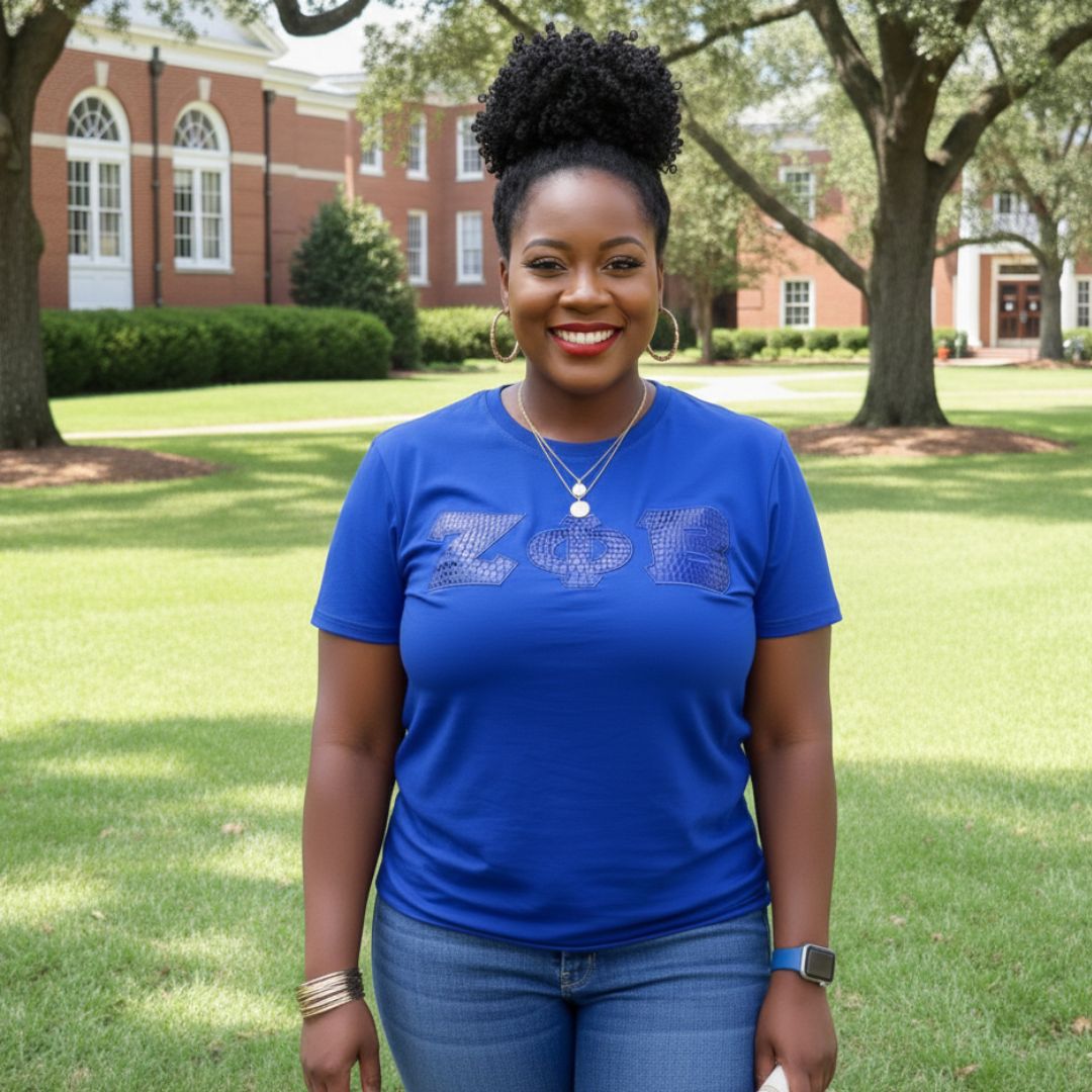 Zeta Phi Beta Blue on Blue Crocodile Greek Letters Shirt