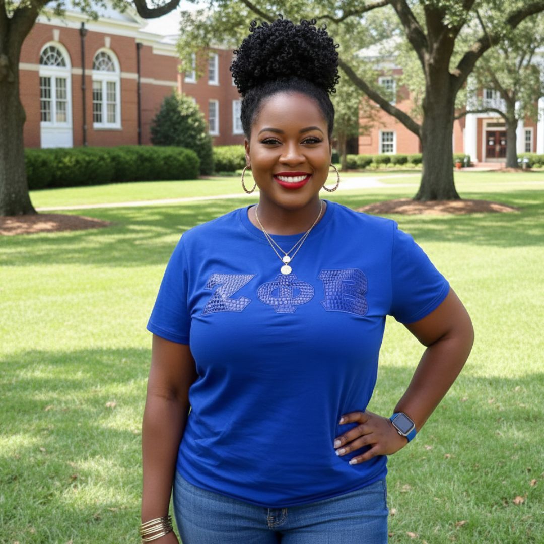 Zeta Phi Beta Blue on Blue Crocodile Greek Letters Shirt