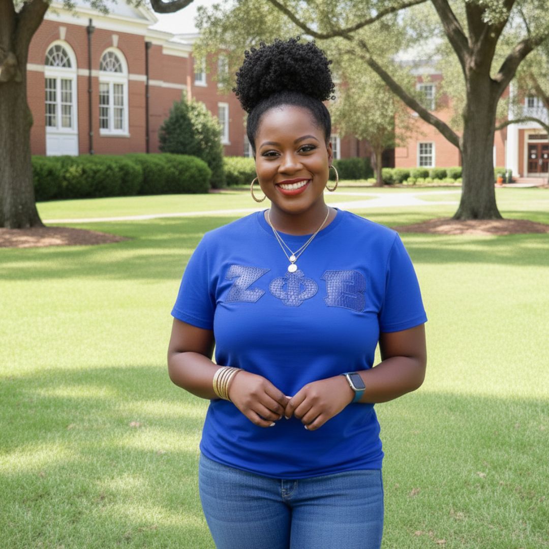 Zeta Phi Beta Blue on Blue Crocodile Greek Letters Shirt