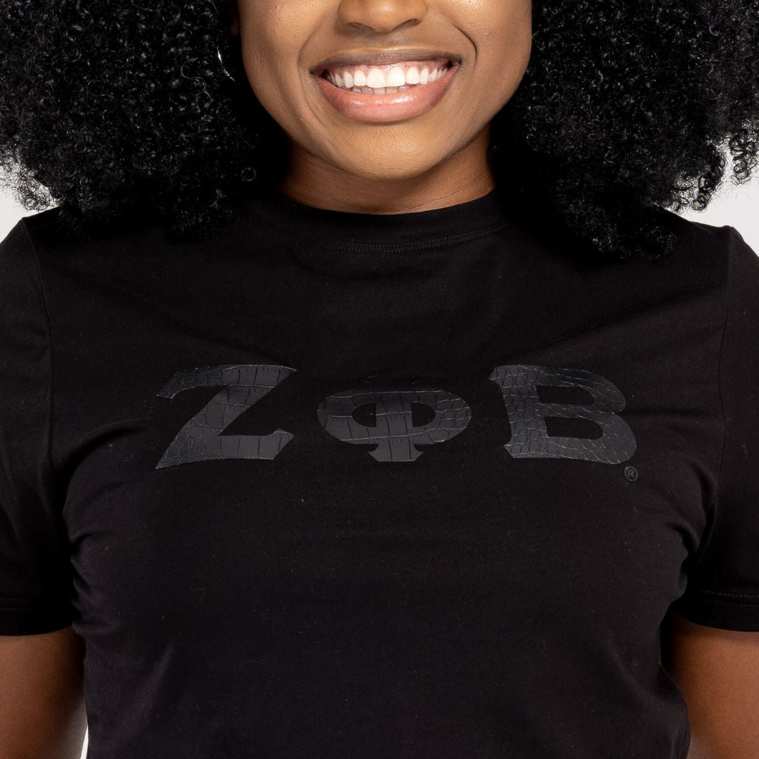 Zeta Phi Beta Black on Black with Snake Skin Leather Letters Shirt