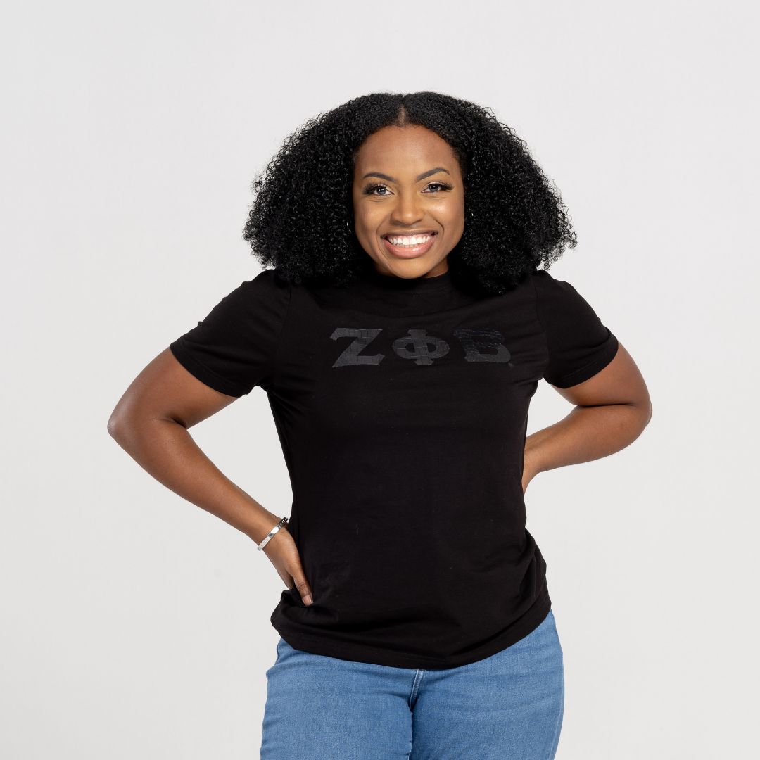 Zeta Phi Beta Black on Black with Snake Skin Leather Letters Shirt