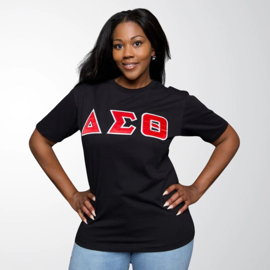 Ladies Cut Greek Letter Top (Black/Red)