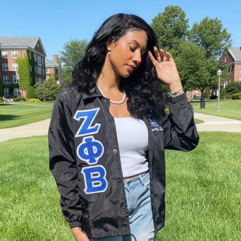 Zeta Phi Beta Greek Letter Ladies' Cut Greek Letter Jacket (Black/ Blue)