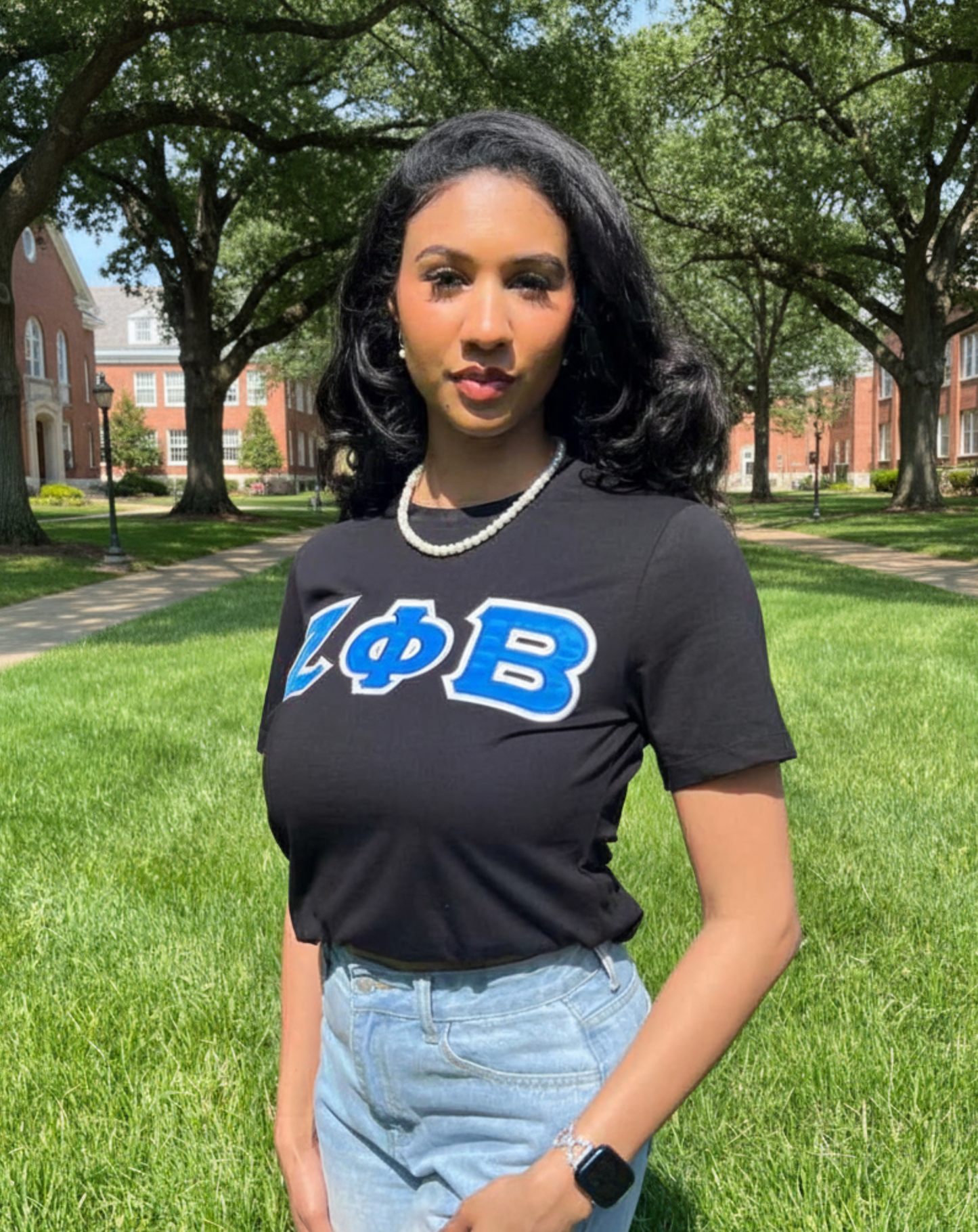 Zeta Phi Beta Greek Letter T-shirt Blue | Black (Unisex)