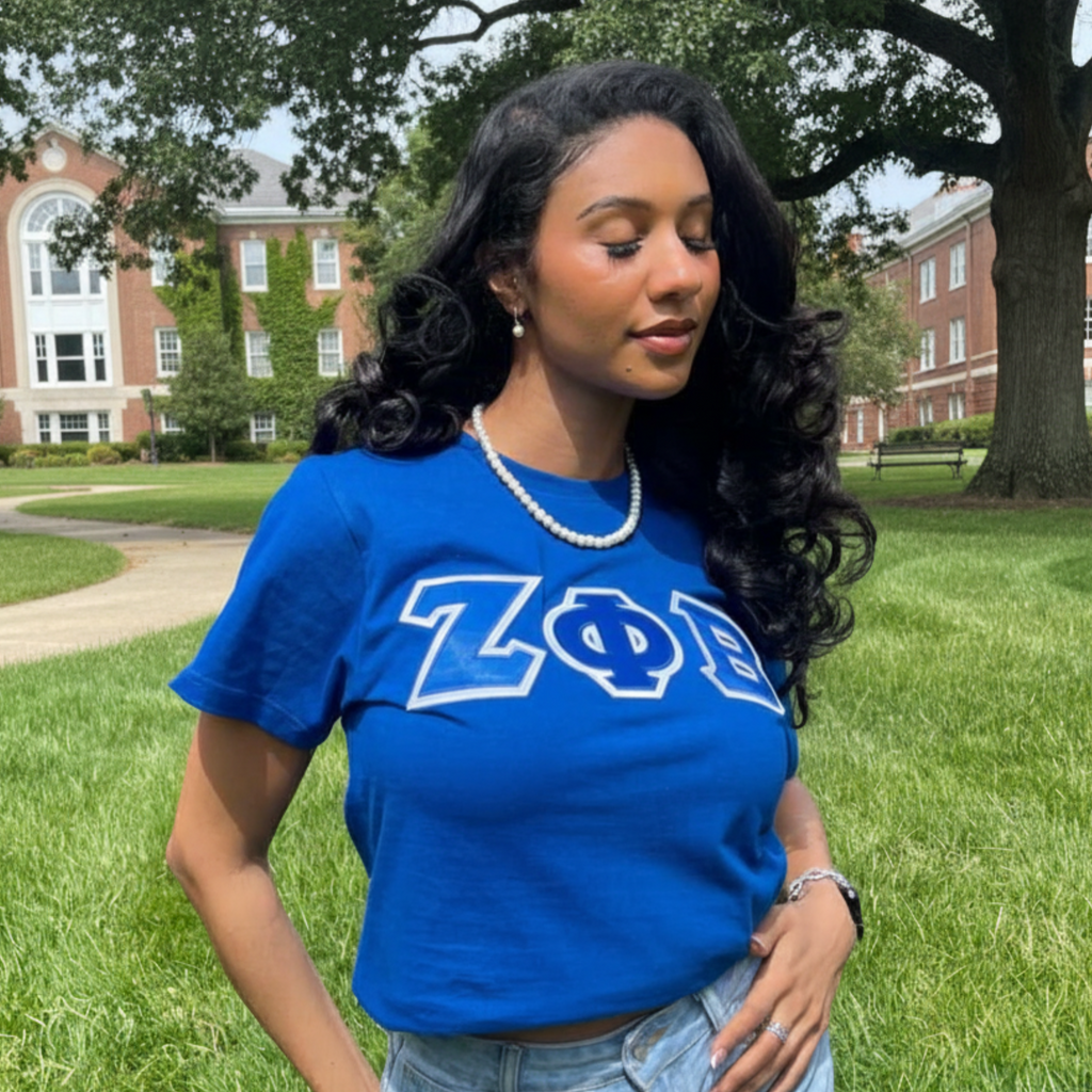 Zeta Phi Beta Greek Letter T-shirt Blue | Black (Unisex)