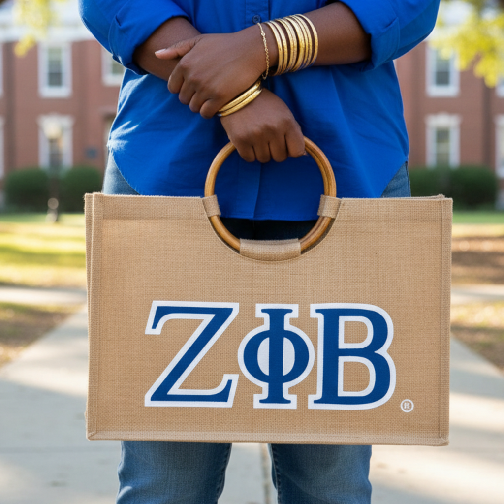 Zeta Phi Beta ZPHIB Ring Handle Jute Bag