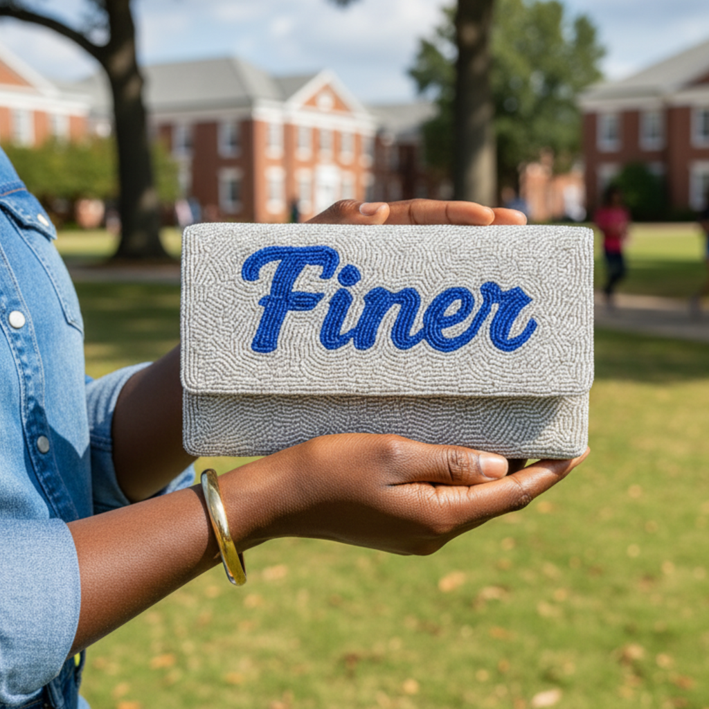 “Finer” Beaded Silver Clutch