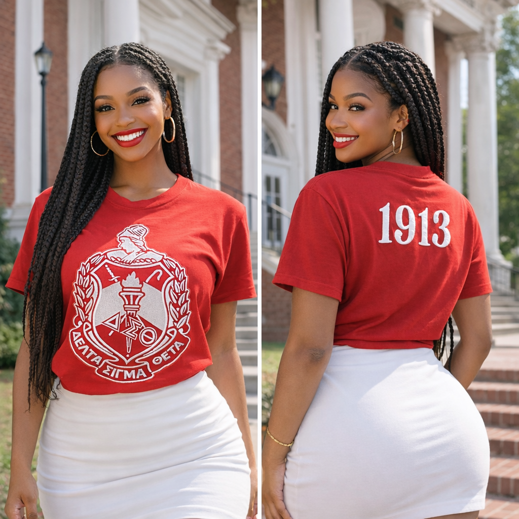 Red Delta Sigma Theta Crest Embroidered Top