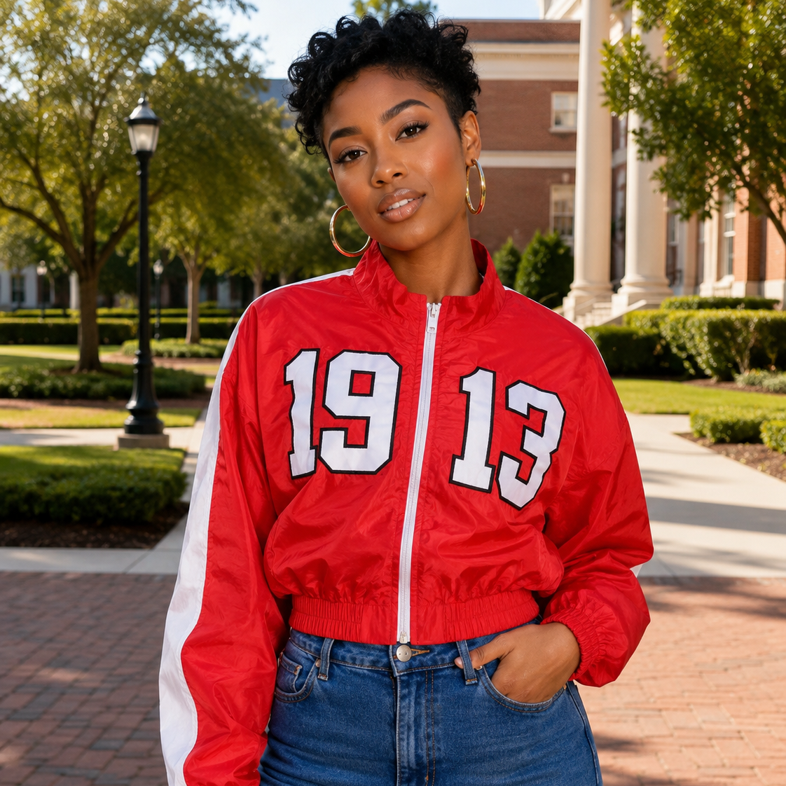 Red '1913' Crop Nylon Jacket