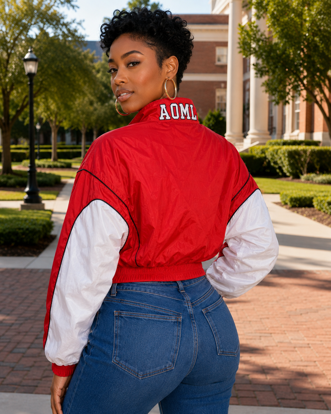 Red '1913' Crop Nylon Jacket