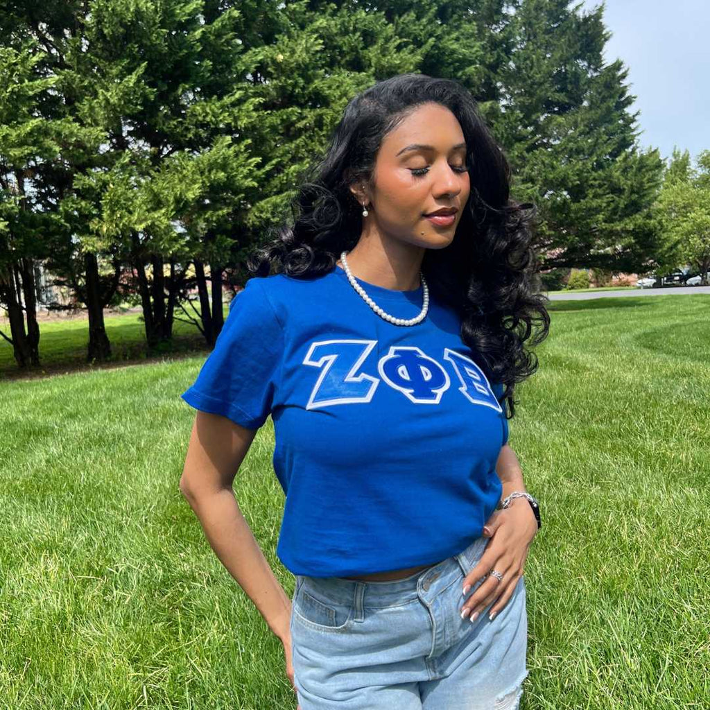 Zeta Phi Beta Greek Letter T-shirt Blue | Black (Unisex)