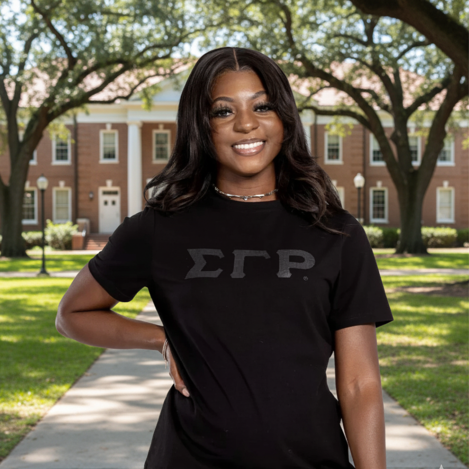SGRHO Black on Black with Snake Skin Leather Letters Shirt