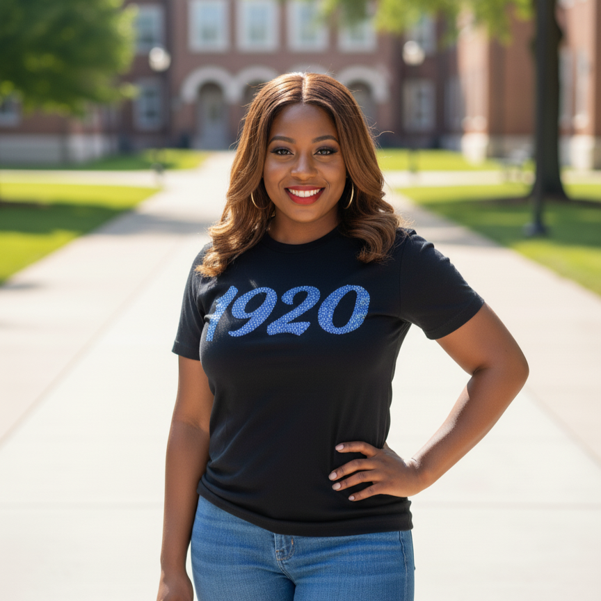 Black with '1920' Blue Diamonds Top