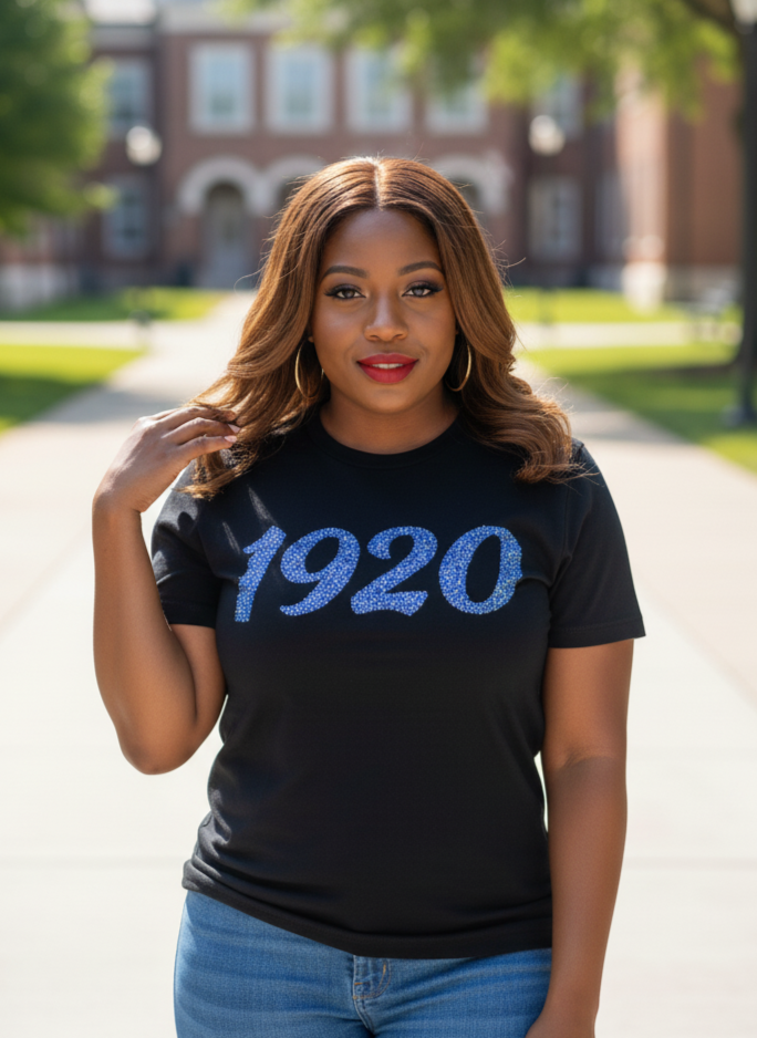 Black with '1920' Blue Diamonds Top