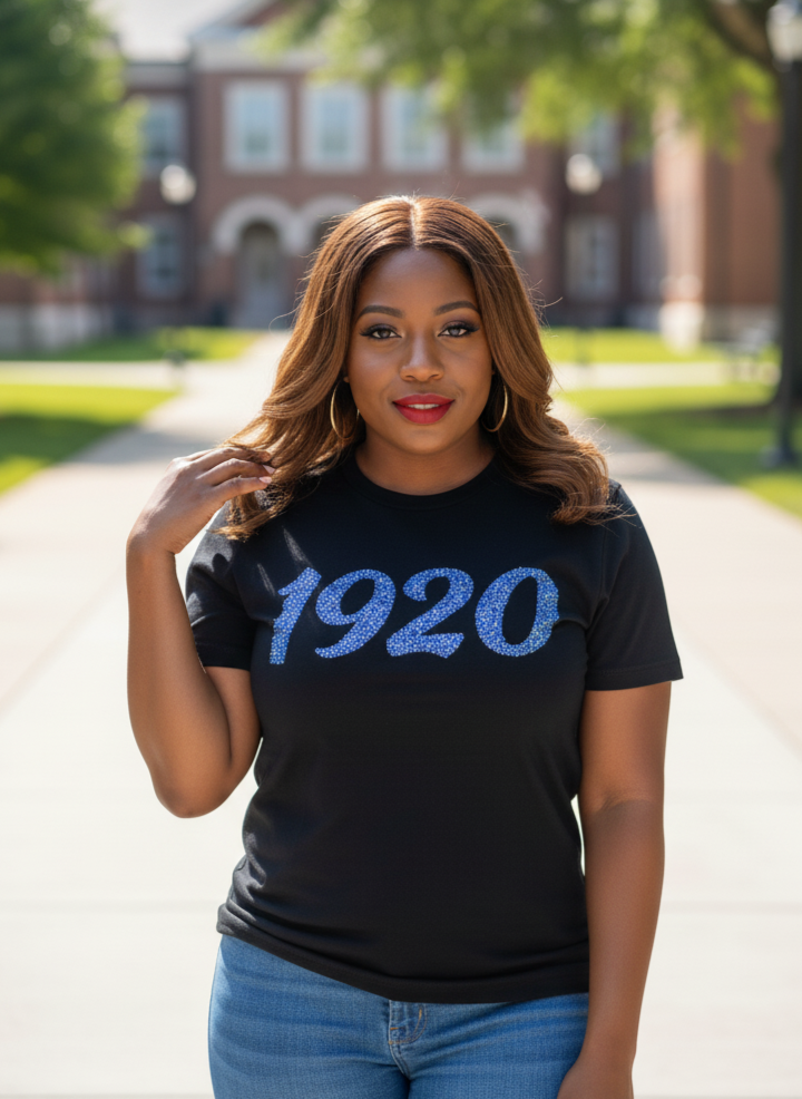 Black with '1920' Blue Diamonds Top