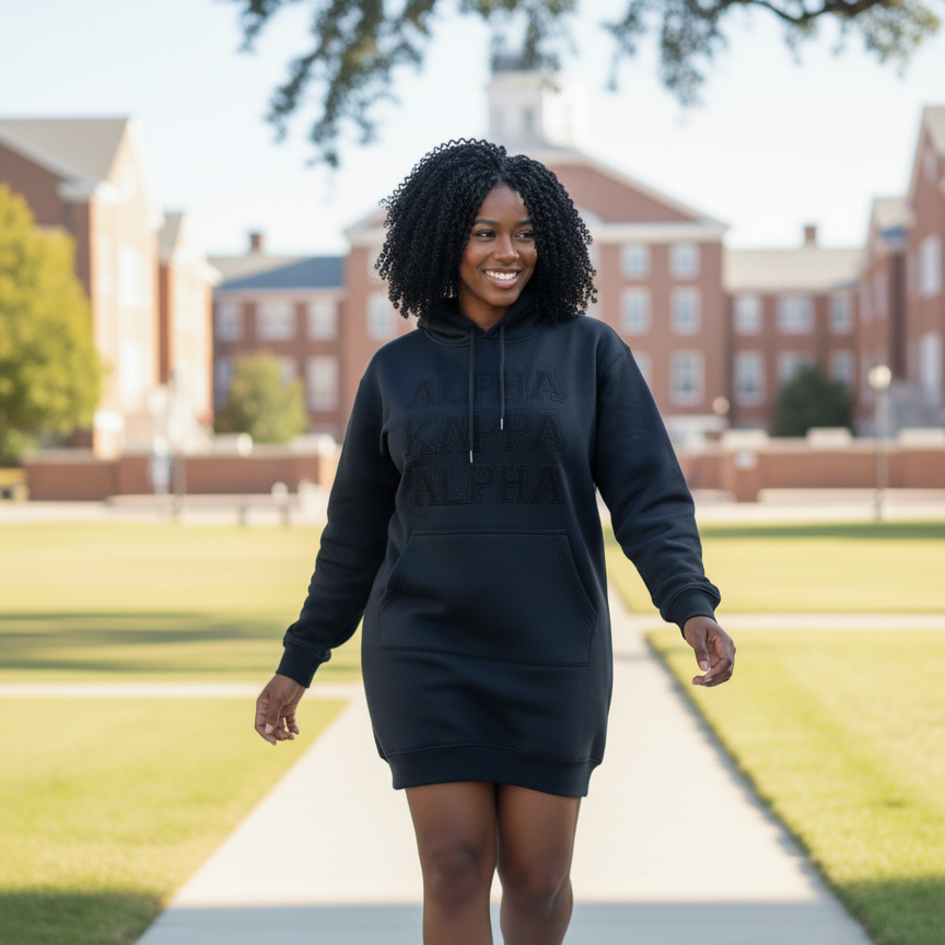 Sweatshirt Dress w/ Alpha Kappa Alpha Letters in Chenille