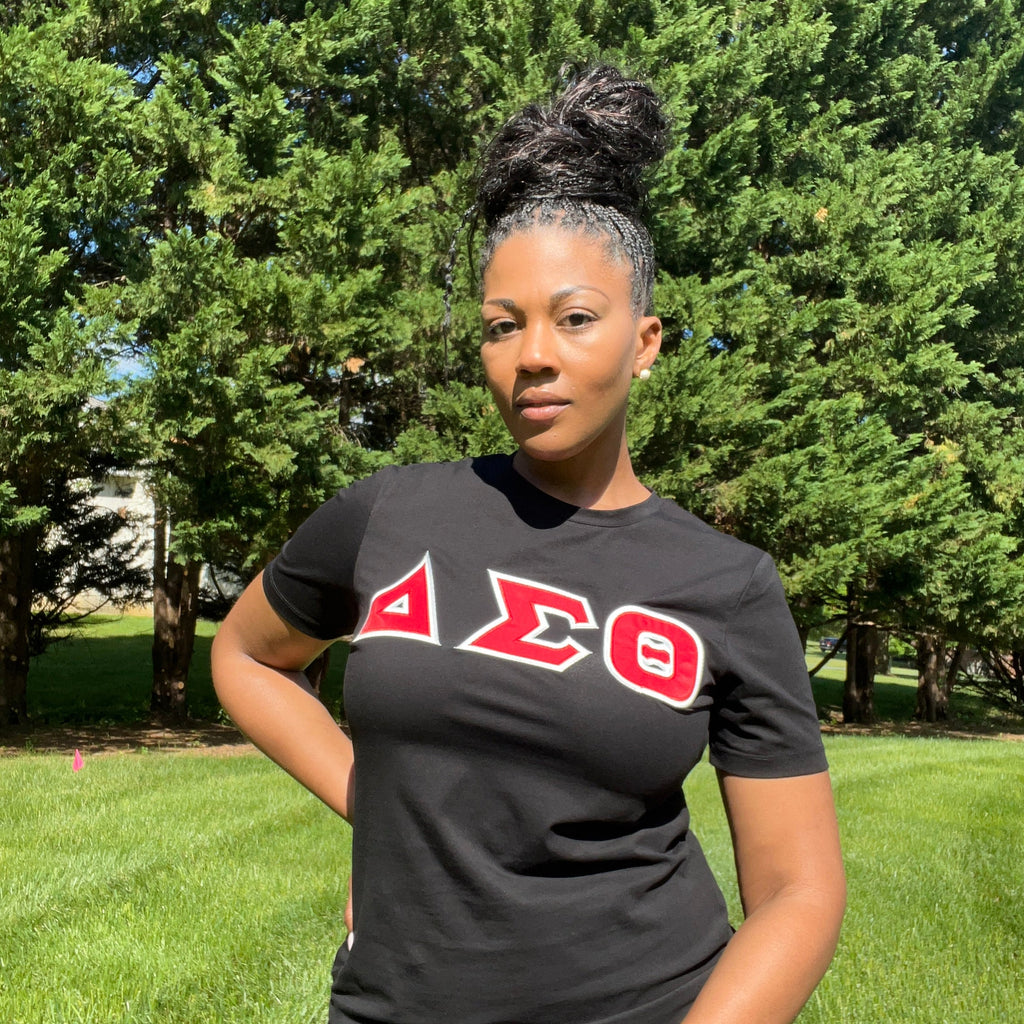 Ladies Cut Delta Sigma Theta Greek Letter T-shirt (Black/Red)