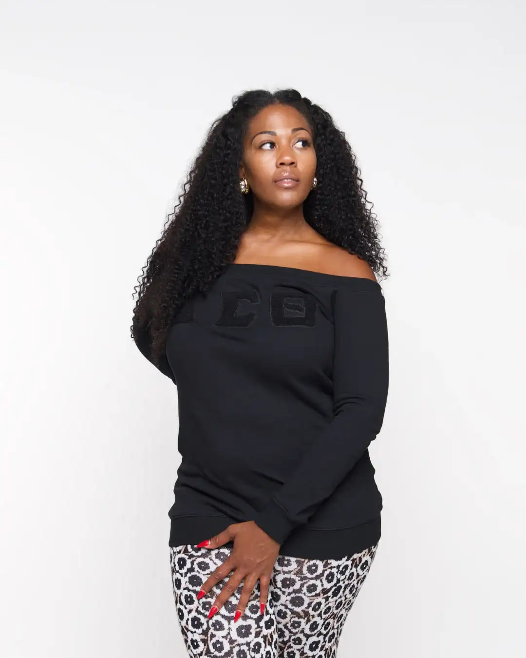 Off-The-Shoulder Sweatshirt w/ DST Greek Letters in Chenille